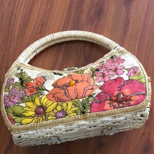 Vintage Hand made beaded and rattan handbag purse